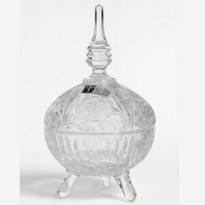 Vintage VIKSA Candy Dish Bowl With Top Cover 24% Lead Crystal 4-Footed 9" x 5"